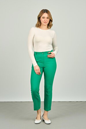FA Pantolon Kadın Çift Cep Bilek Boy Dar Paça Pantolon 7002 Yeşil