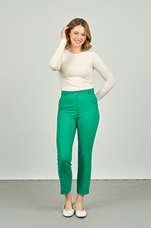 FA Pantolon Kadın Çift Cep Bilek Boy Dar Paça Pantolon 7002 Yeşil