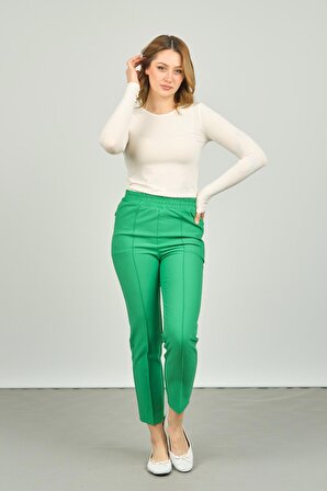 FA Pantolon Kadın Bilek Boy Önden Çizgi Dikişli Dar Kalıp Pantolon 6000 Yeşil