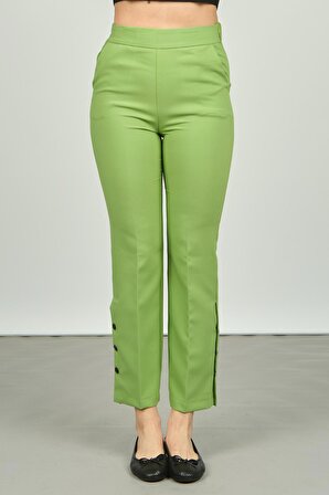 FA Pantolon Kadın Paçaları Düğmeli Dar Kalıp Pantolon 6001 Fıstık Yeşili