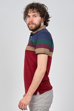 Wellalux Erkek Blok Desenli Polo Yaka T-Shirt 593183208 Bordo