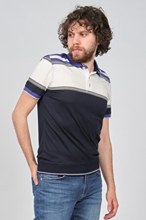 Wellalux Erkek Blok Desenli Polo Yaka T-Shirt 183204 Lacivert