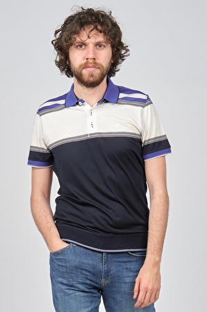 Wellalux Erkek Blok Desenli Polo Yaka T-Shirt 183204 Lacivert