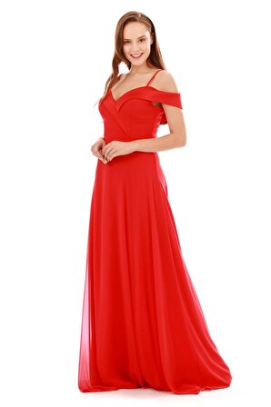 6ixty8ight Kadın Prenses Yaka Uzun Abiye Elbise 58156851 Kırmızı