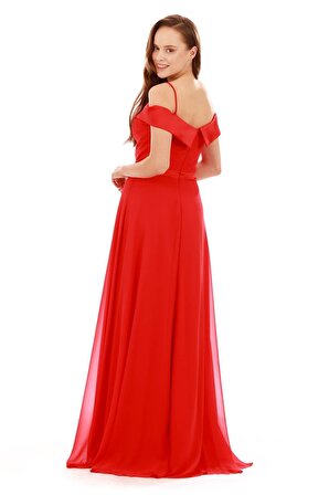 6ixty8ight Kadın Prenses Yaka Uzun Abiye Elbise 58156851 Kırmızı