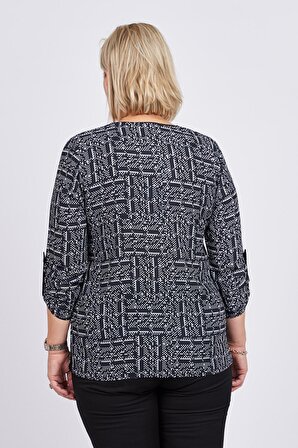 Flaş Triko Kadın Cep Detaylı Desenli Bluz 3320238 Siyah