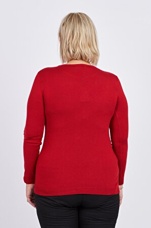 Flaş Triko Kadın Çiçekli Nakış Detaylı Bluz 3320806 Kırmızı