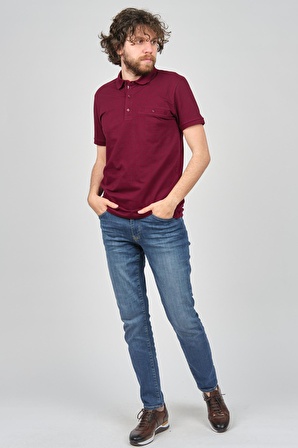 Çizgi Triko Erkek Desenli Slim Fit Polo Yaka T-Shirt 4254120 Bordo