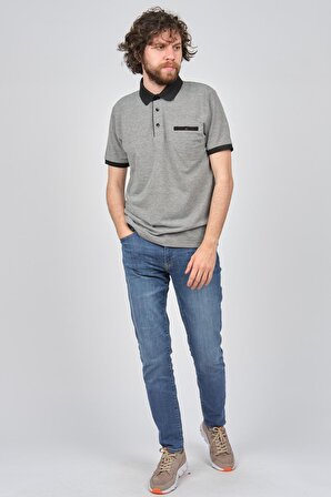 Çizgi Triko Erkek Cep Detaylı Polo Yaka T-Shirt 4254126 Füme