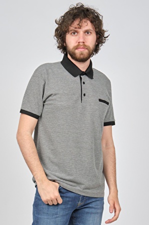 Çizgi Triko Erkek Cep Detaylı Polo Yaka T-Shirt 4254126 Füme