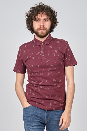 Çizgi Triko Erkek Desenli Polo Yaka T-Shirt 4254143 Mürdüm