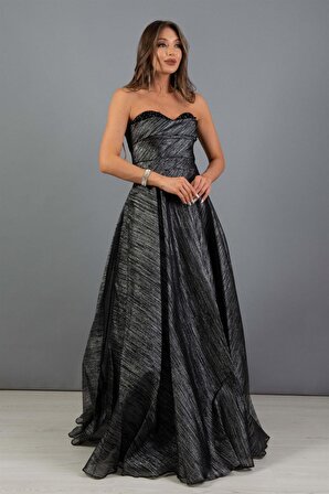 Carmen Kadın Simli Straplez Prenses Nişan Elbisesi 5815663 Siyah