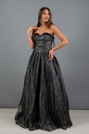 Carmen Kadın Simli Straplez Prenses Nişan Elbisesi 5815663 Siyah