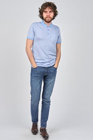 Diandor Erkek Cep Detaylı Desenli Polo Yaka T-Shirt 0651917057 Mavi