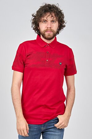 Diandor Erkek Desenli Polo Yaka T-Shirt 0652017037 Kırmızı