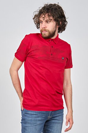 Diandor Erkek Desenli Polo Yaka T-Shirt 0652017037 Kırmızı