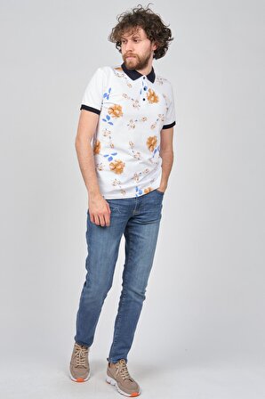 Exc & Handex Erkek Desenli Polo Yaka T-Shirt 4370054 Beyaz Kahve