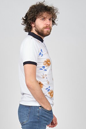 Exc & Handex Erkek Desenli Polo Yaka T-Shirt 4370054 Beyaz Kahve