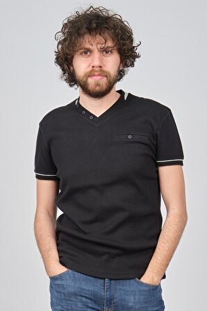 Exc & Handex Cep Detaylı V Yaka T-Shirt 4376005 Siyah