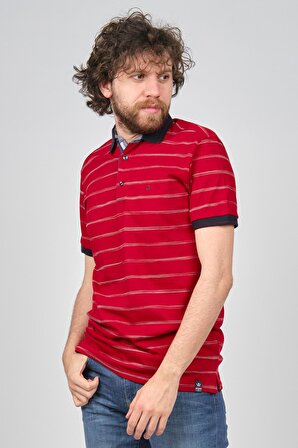 Qwerty Erkek Çizgili Polo Yaka T-Shirt 5452380 Kırmızı