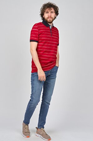 Qwerty Erkek Çizgili Polo Yaka T-Shirt 5452380 Kırmızı