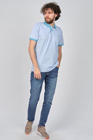 Qwerty Erkek Desenli Polo Yaka T-Shirt 5452418 Mavi