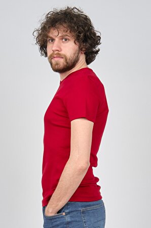 Qwerty Erkek Slim Fit V Yaka T-Shirt 5452462 Bordo