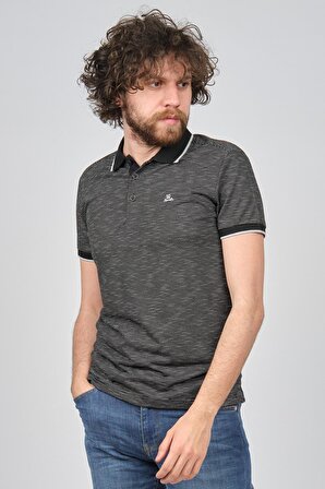 Qwerty Erkek Desenli Slim Fit Polo Yaka T-Shirt 5452198 Siyah