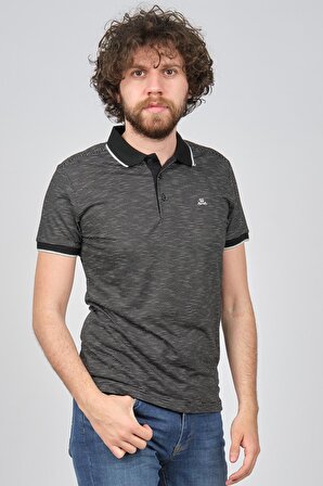 Qwerty Erkek Desenli Slim Fit Polo Yaka T-Shirt 5452198 Siyah