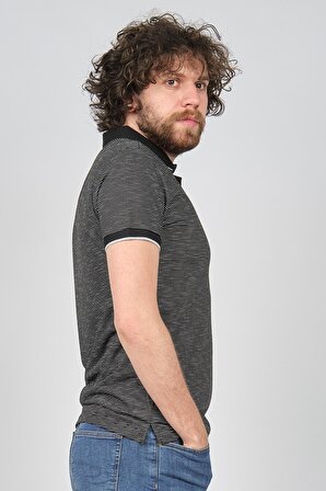 Qwerty Erkek Desenli Slim Fit Polo Yaka T-Shirt 5452198 Siyah