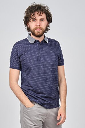 Qwerty Erkek Desenli Slim Fit Polo Yaka T-Shirt 5452335 Lacivert