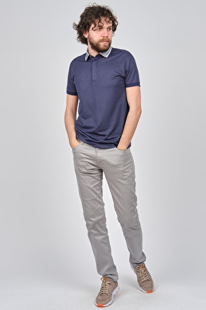 Qwerty Erkek Desenli Slim Fit Polo Yaka T-Shirt 5452335 Lacivert