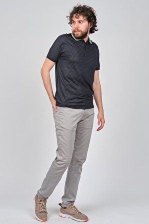 Qwerty Erkek Desenli Slim Fit Polo Yaka T-Shirt 5452335 Koyu Lacivert