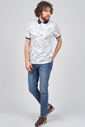 Diandor Erkek Çiçek Desenli Polo Yaka T-Shirt 06507002 Lacivert