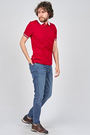 Diandor Erkek Şerit Detaylı Polo Yaka T-Shirt 06507011 Kırmızı