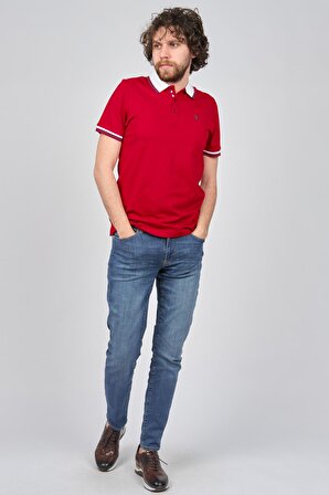 Diandor Erkek Şerit Detaylı Polo Yaka T-Shirt 06507011 Kırmızı