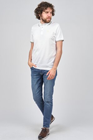 Diandor Erkek Şerit Detaylı Polo Yaka T-Shirt 06507011 Beyaz