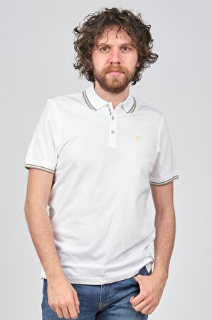 Diandor Erkek Şerit Detaylı Polo Yaka T-Shirt 06507011 Beyaz