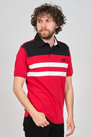 Uztex Erkek Slim Fit Polo Yaka T-Shirt 07100354 Siyah-Kırmızı