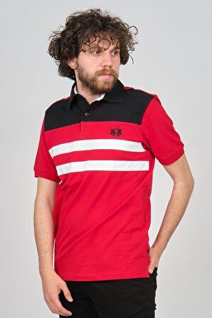 Uztex Erkek Slim Fit Polo Yaka T-Shirt 07100354 Siyah-Kırmızı
