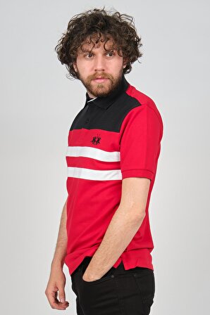 Uztex Erkek Slim Fit Polo Yaka T-Shirt 07100354 Siyah-Kırmızı