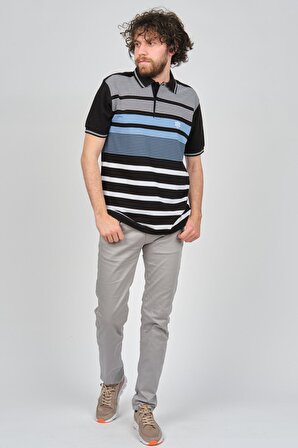 Uztex Erkek Polo Yaka T-Shirt 07111330 Siyah-Mavi