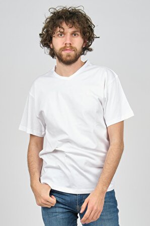 Uztex Erkek V Yaka T-Shirt 07103016 Beyaz