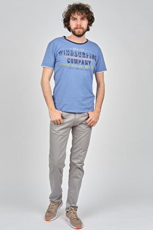 Mcl Erkek Baskılı Slim Fit Bisiklet Yaka T-Shirt 2070154 Mavi