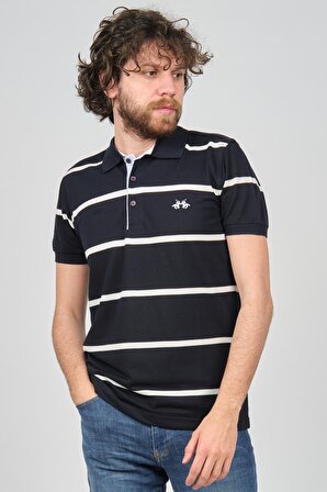 Saint Martin Erkek Çizgili Slim Fit Polo Yaka T-Shirt 4011006 Laci-Beyaz