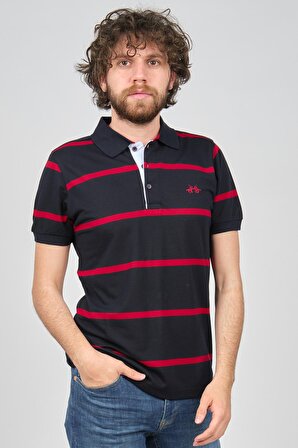 Saint Martin Erkek Çizgili Slim Fit Polo Yaka T-Shirt 4011006 Laci-Kırmızı