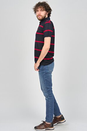 Saint Martin Erkek Çizgili Slim Fit Polo Yaka T-Shirt 4011006 Laci-Kırmızı