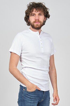 Saint Martin Erkek Yaka Düğmeli Slim Fit T-Shirt 4013400 Beyaz