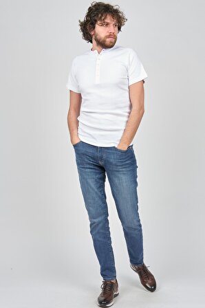 Saint Martin Erkek Yaka Düğmeli Slim Fit T-Shirt 4013400 Beyaz