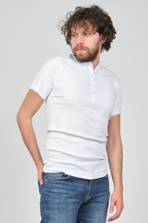 Saint Martin Erkek Yaka Düğmeli Slim Fit T-Shirt 4013400 Beyaz